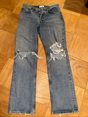 Agolde Distressed Straight-Leg Jeans in Medium Blue